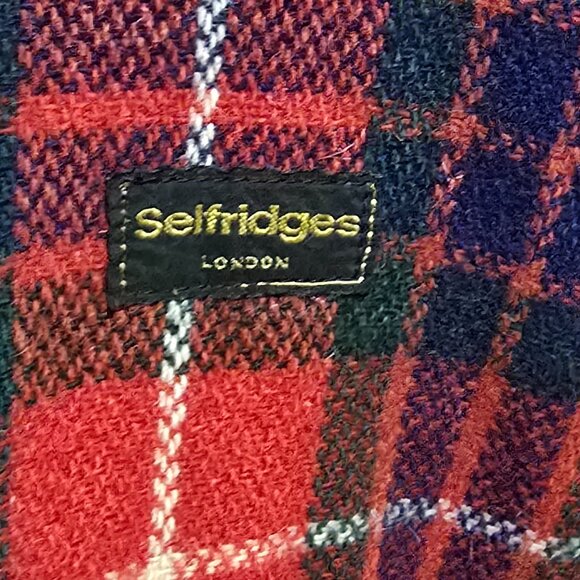 Vtg Selfridges London Wool Robe - Red Blue Green Plaid - Sz L* - Picture 3 of 4